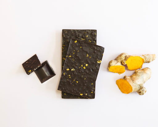 Belovd Golden Chai Chocolate Bar, pieces and ginger