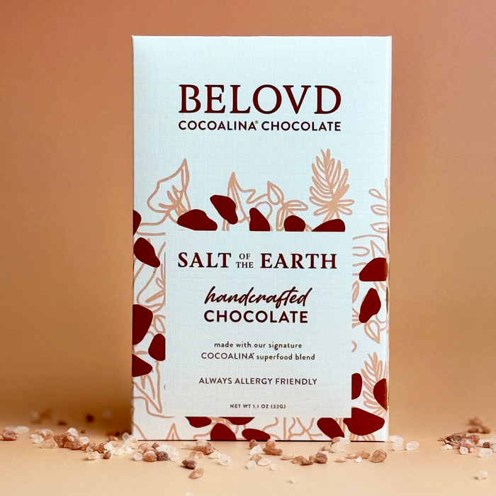 Belovd Salt of the Earth Chocolate Bar in packaging
