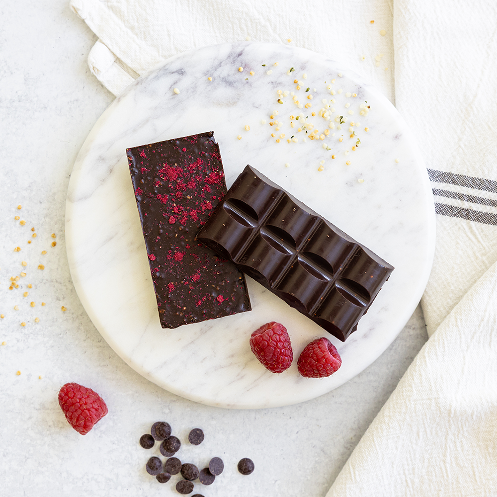 Belovd Raspberry Chocolate bars on a plate